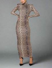 high-neck leopard print bodycon dress – Jolanh