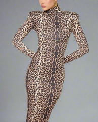 high-neck leopard print bodycon dress – Jolanh