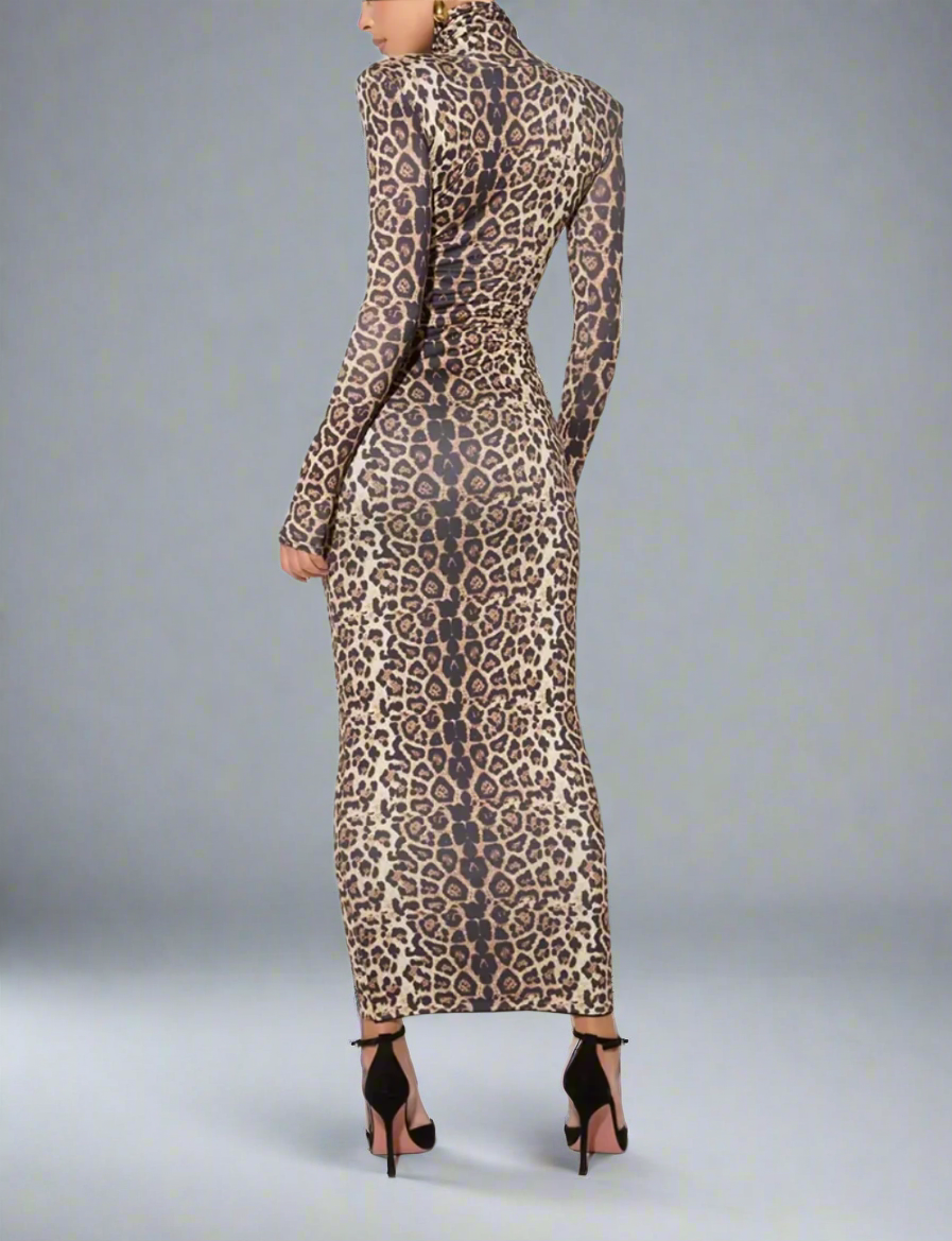 high-neck leopard print bodycon dress – Jolanh