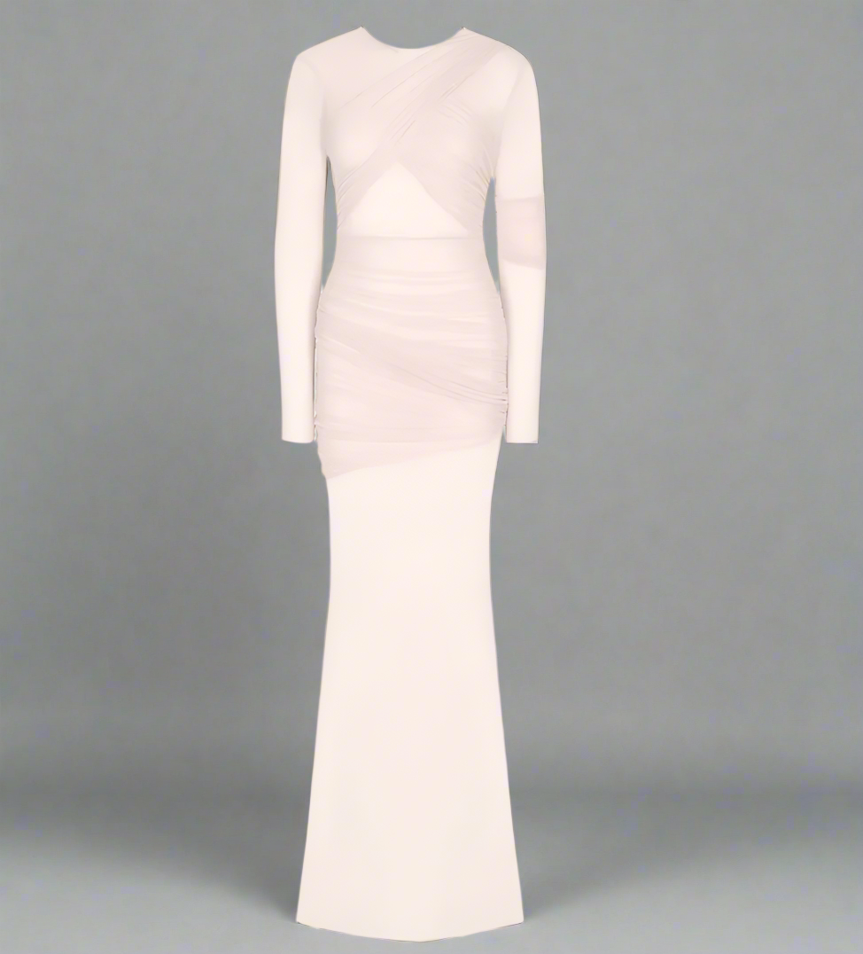 sheer panel ruched gown – Govana