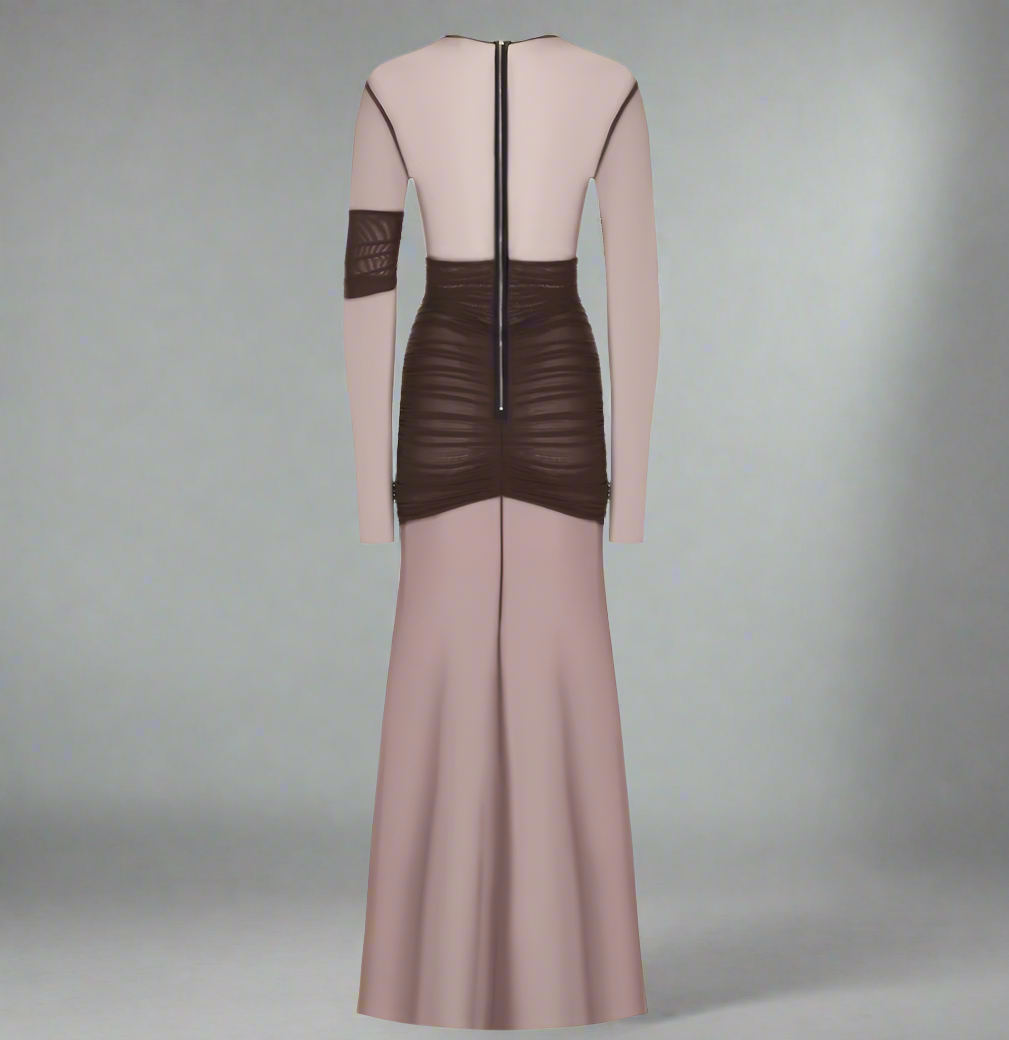 sheer panel ruched gown – Govana