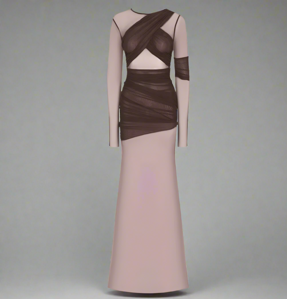 sheer panel ruched gown – Govana