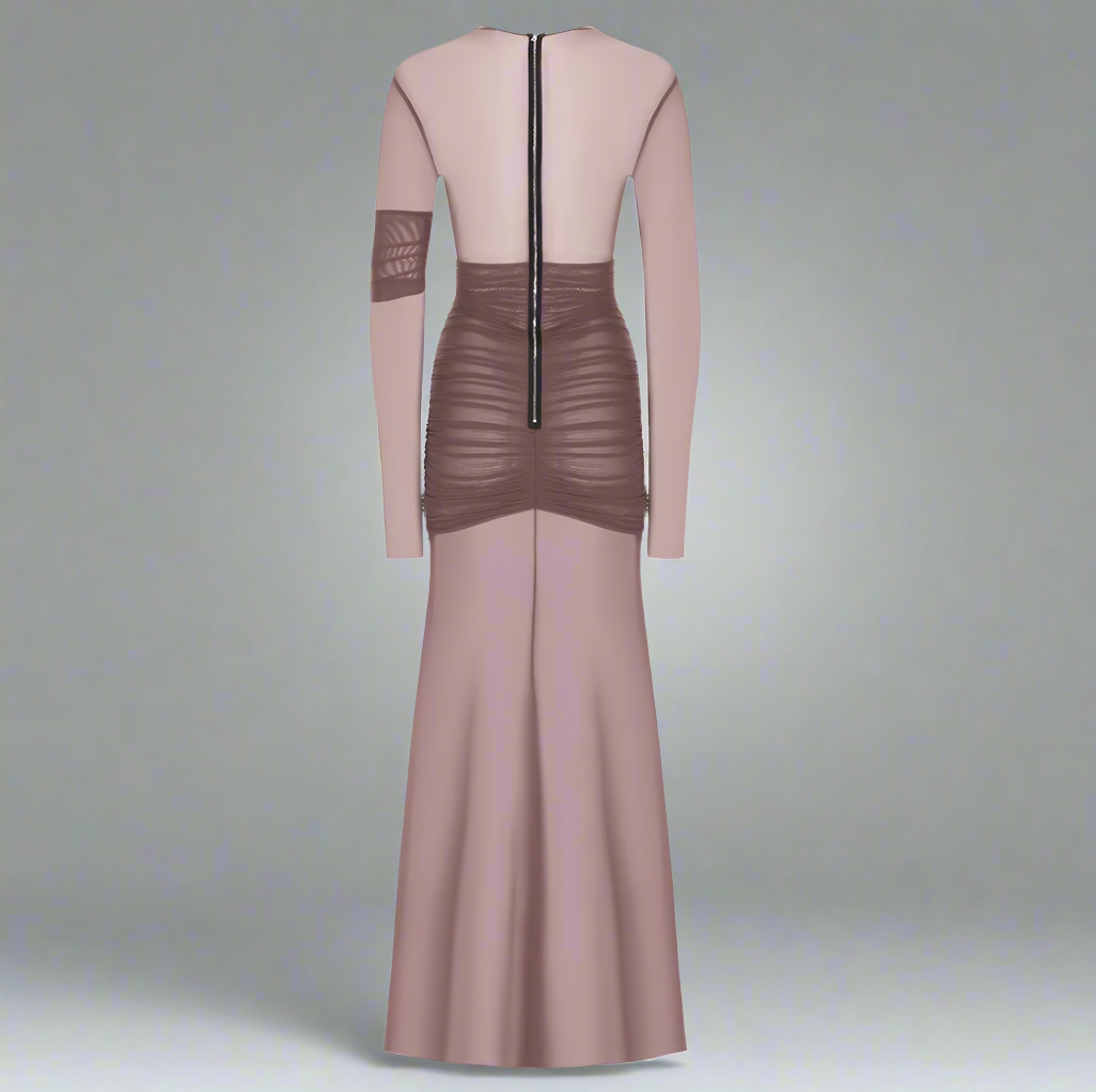sheer panel ruched gown – Govana