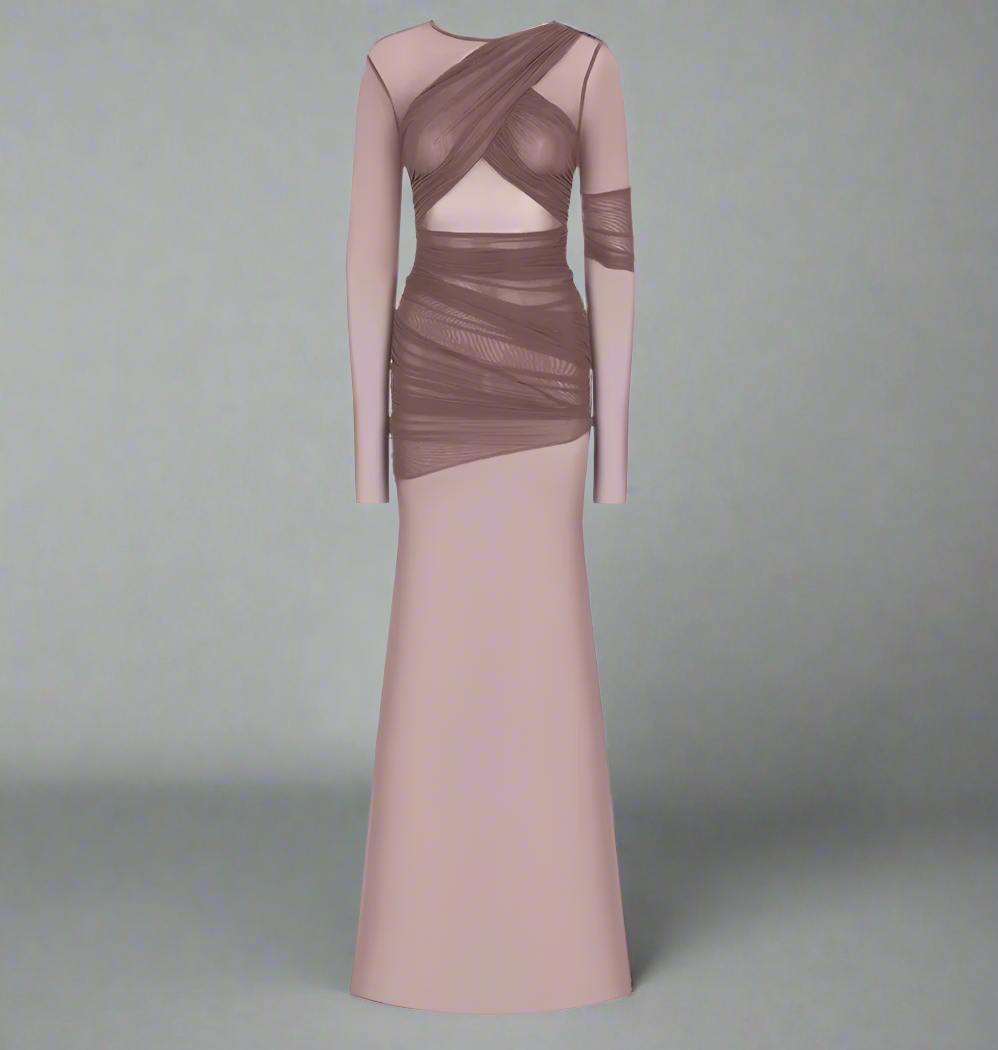 sheer panel ruched gown – Govana