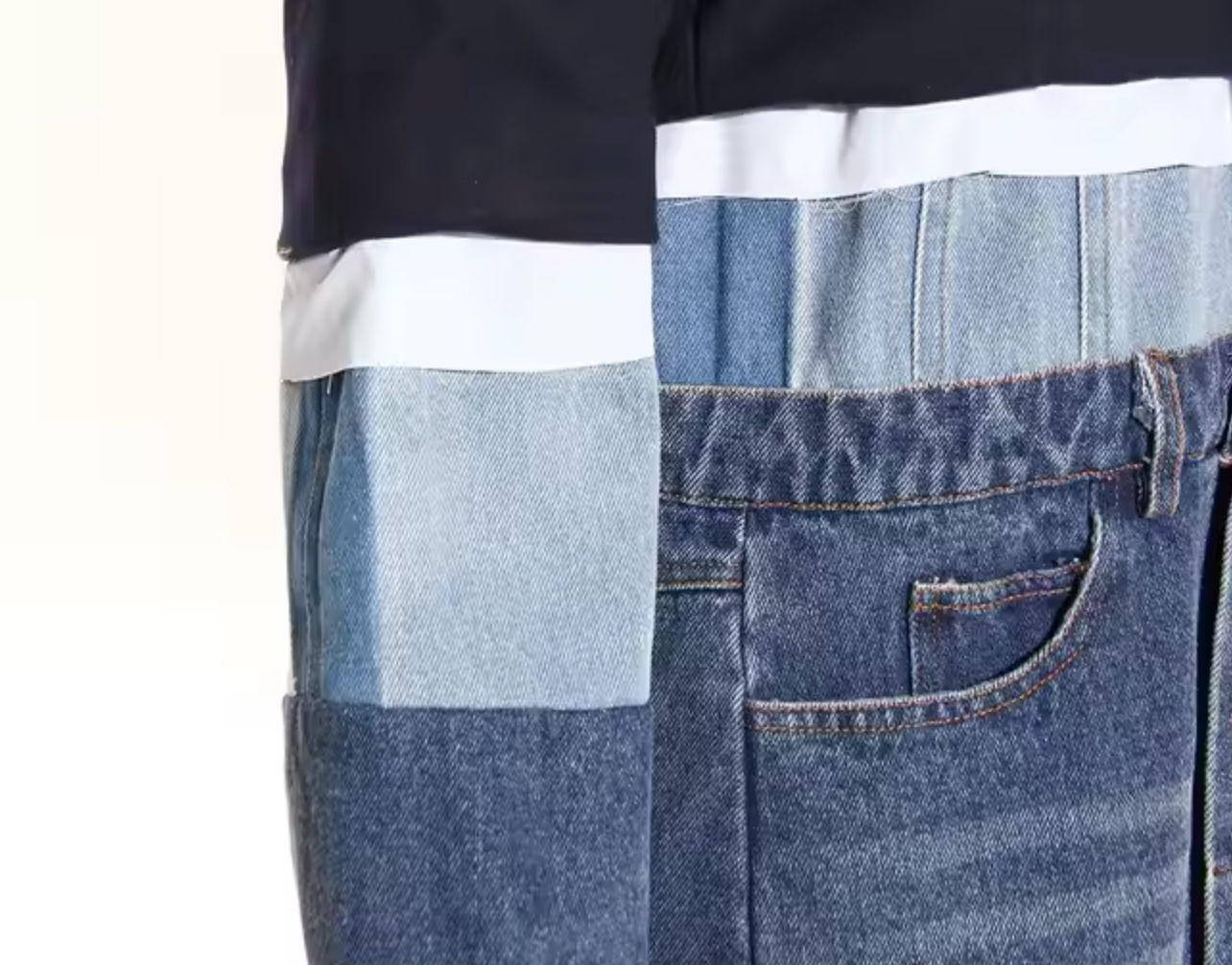 color-block denim panel longline jacket - Zalien