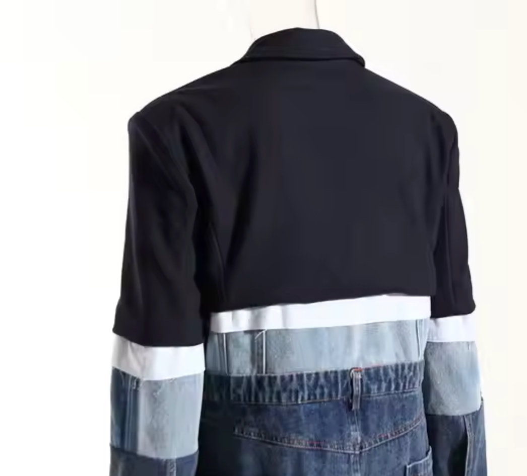 color-block denim panel longline jacket - Zalien