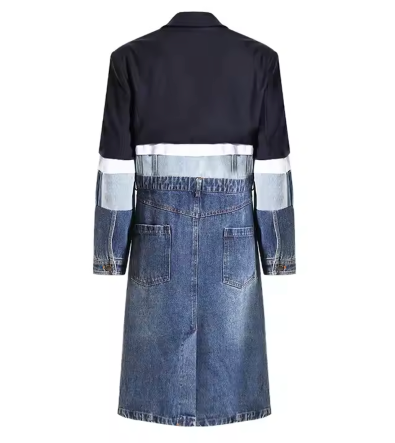 color-block denim panel longline jacket - Zalien
