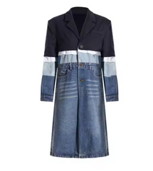 color-block denim panel longline jacket - Zalien