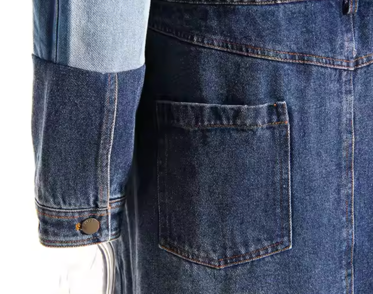 color-block denim panel longline jacket - Zalien