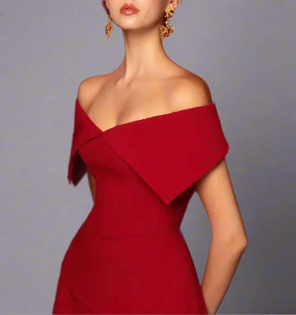 off-shoulder peplum midi dress – Heely