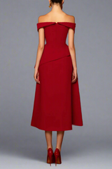 off-shoulder peplum midi dress – Heely