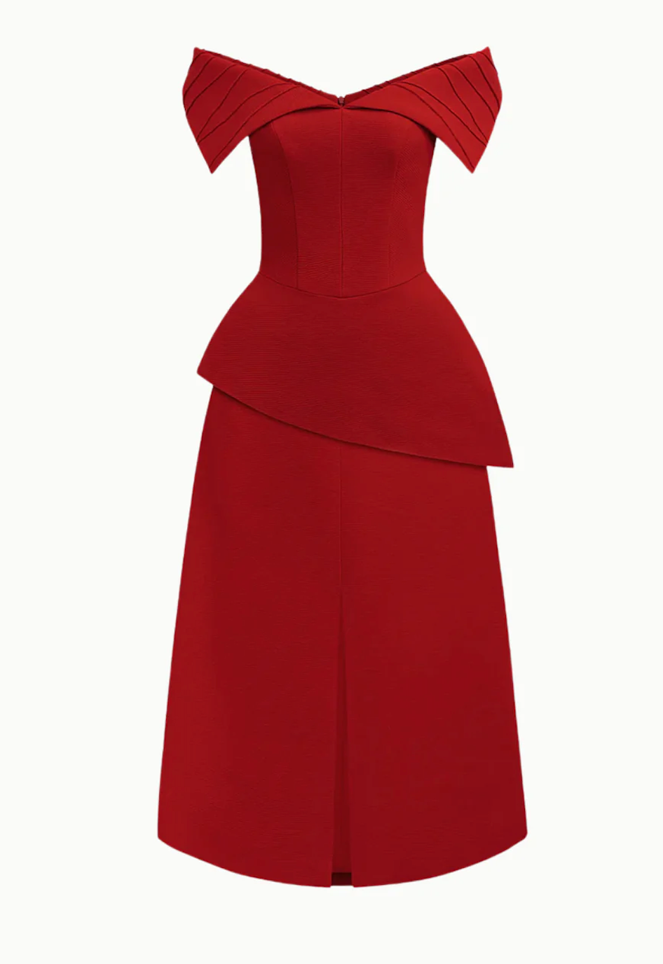 off-shoulder peplum midi dress – Heely