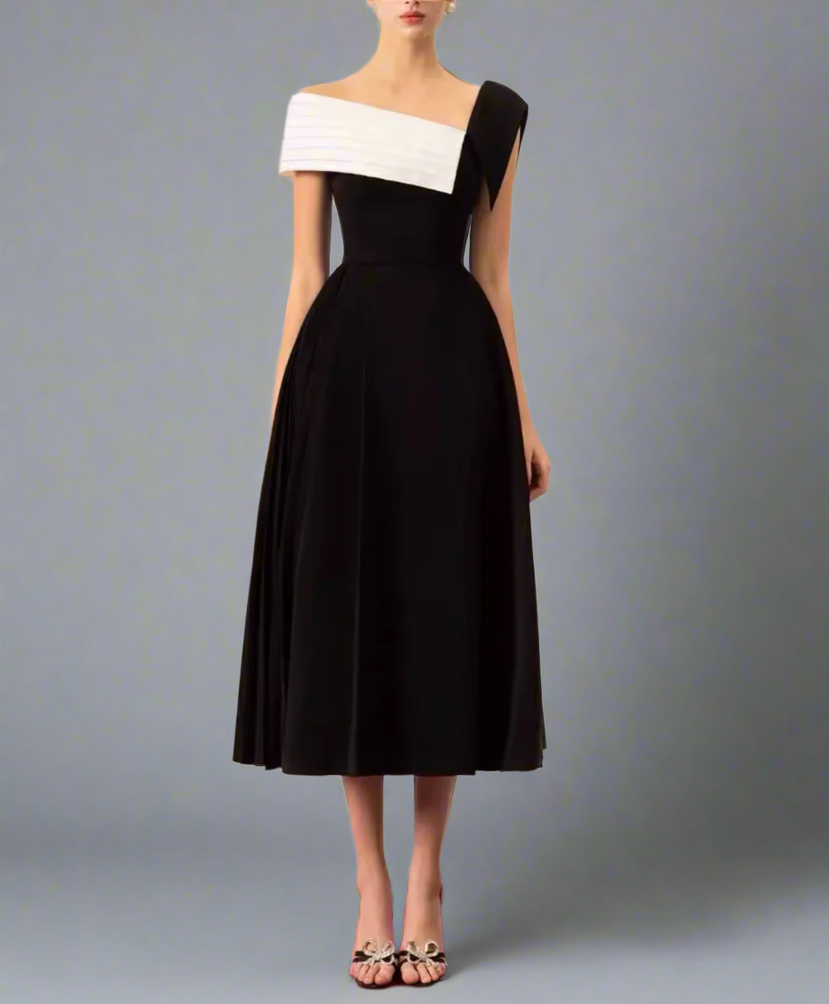 one-shoulder contrast midi dress – Geely