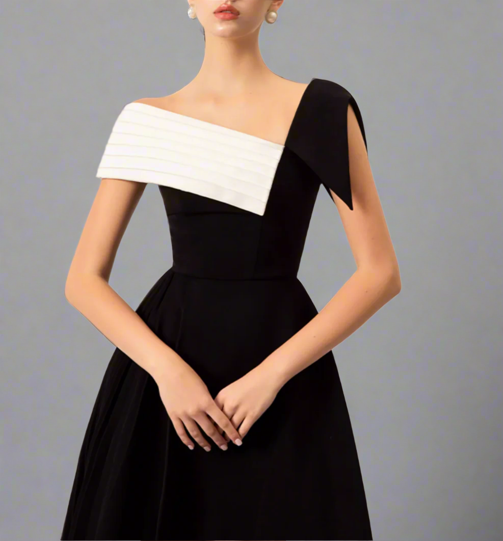 one-shoulder contrast midi dress – Geely