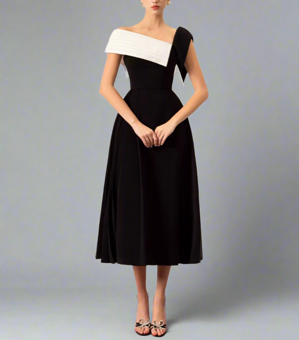 one-shoulder contrast midi dress – Geely