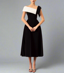 one-shoulder contrast midi dress – Geely