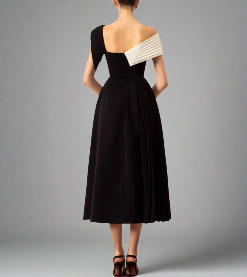 one-shoulder contrast midi dress – Geely