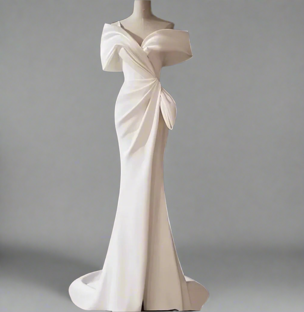 off-shoulder draped gown with bow detail – Hooly