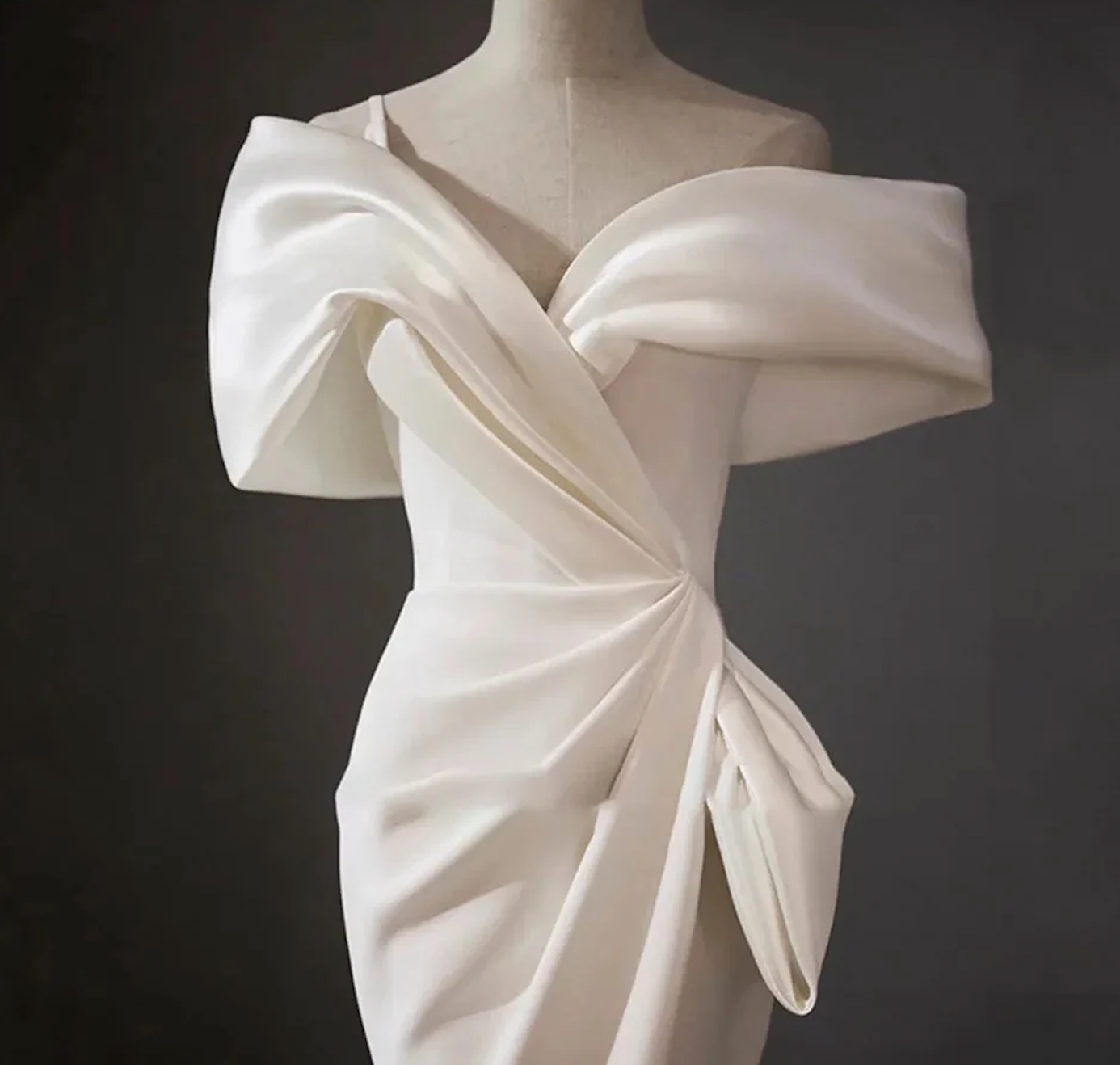 off-shoulder draped gown with bow detail – Hooly