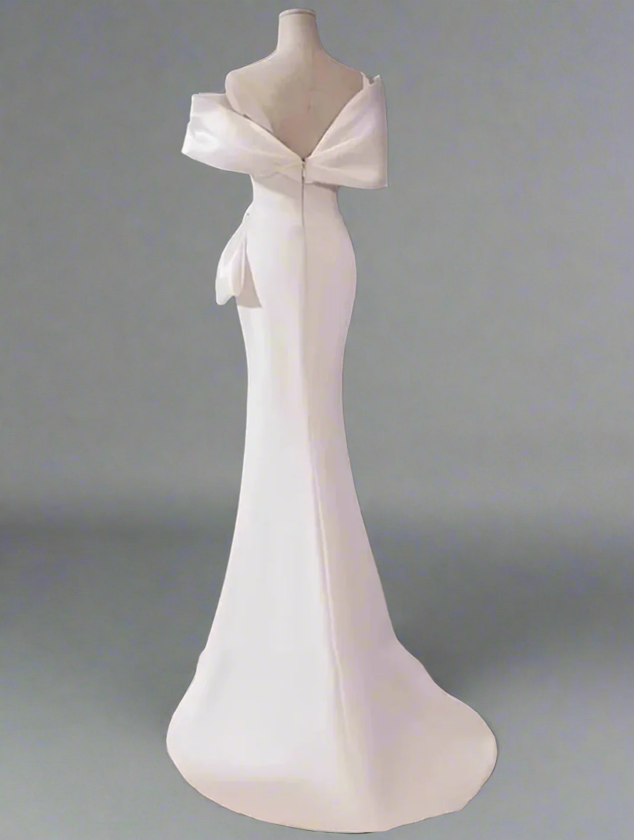 off-shoulder draped gown with bow detail – Hooly