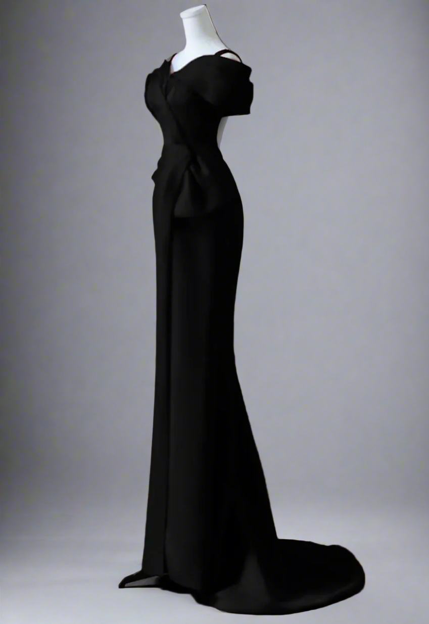 off-shoulder draped gown with bow detail – Hooly