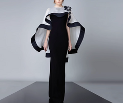 sleeveless column gown with contrast cape – yoosy