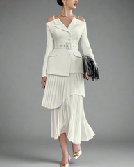 Off-shoulder belted blazer with pleated skirt - Atiju