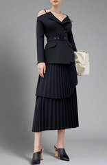 Off-shoulder belted blazer with pleated skirt - Atiju