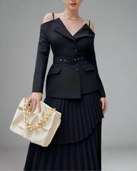 Off-shoulder belted blazer with pleated skirt - Atiju