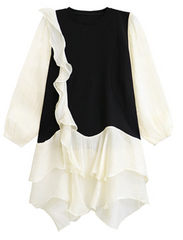 Ruffled asymmetrical dress with contrast sleeves - Nilku