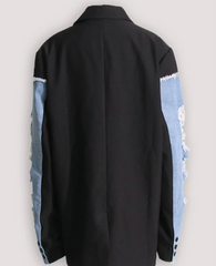 Oversized denim and black blazer with distressed sleeves - Nuldy