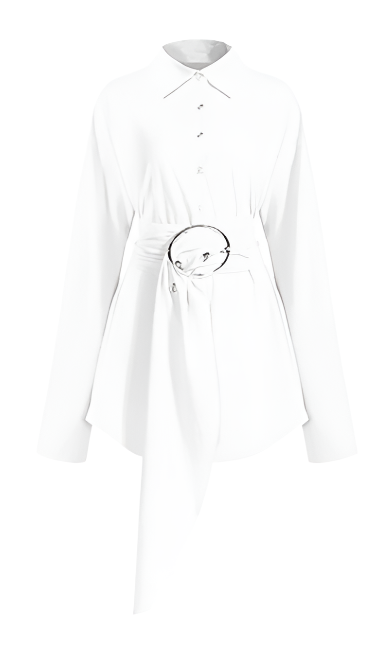 Long sleeve button-up shirt with asymmetrical belt - Anruly