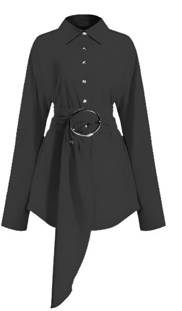 Long sleeve button-up shirt with asymmetrical belt - Anruly