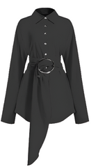 Long sleeve button-up shirt with asymmetrical belt - Anruly