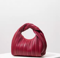 Pleated black leather handbag with curved handle - Wandu
