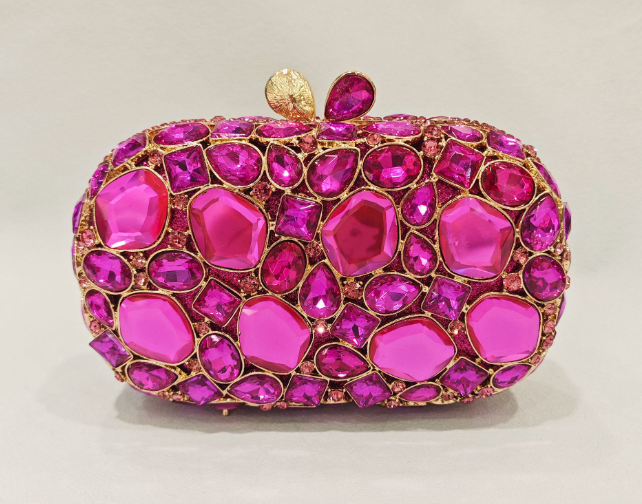 Elegant embellished clutch with geometric crystal accents - Onry