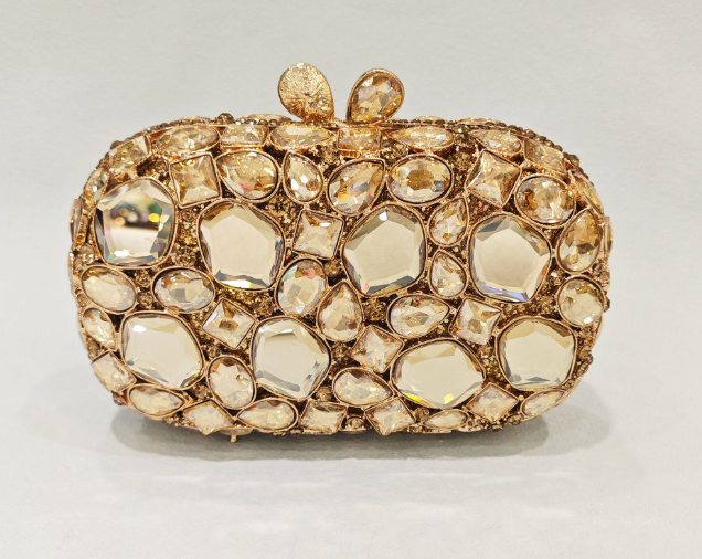 Elegant embellished clutch with geometric crystal accents - Onry
