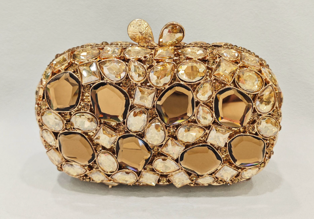 Elegant embellished clutch with geometric crystal accents - Onry