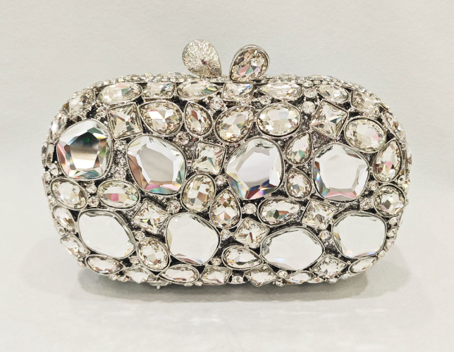 Elegant embellished clutch with geometric crystal accents - Onry