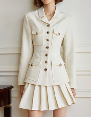 Tailored pleated skirt suit with buttoned blazer - Singi