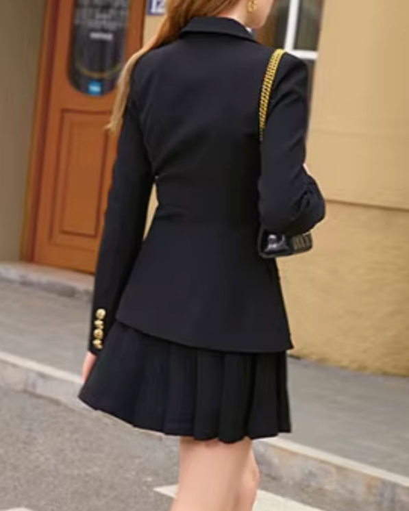 Tailored pleated skirt suit with buttoned blazer - Singi