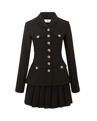 Tailored pleated skirt suit with buttoned blazer - Singi
