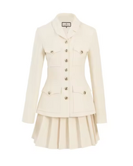 Tailored pleated skirt suit with buttoned blazer - Singi