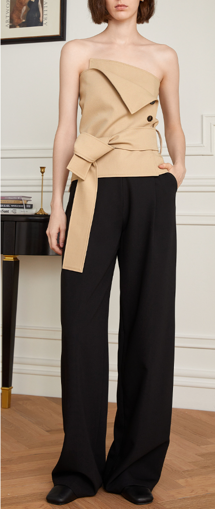 Asymmetric strapless top with wrap belt - Nruti