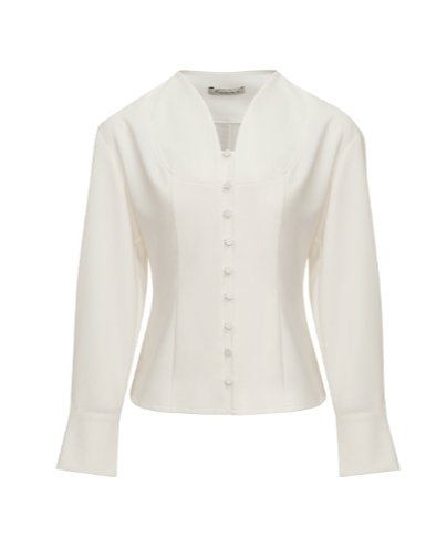 Long-sleeve fitted blouse with covered buttons - Meriu