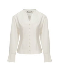 Long-sleeve fitted blouse with covered buttons - Meriu