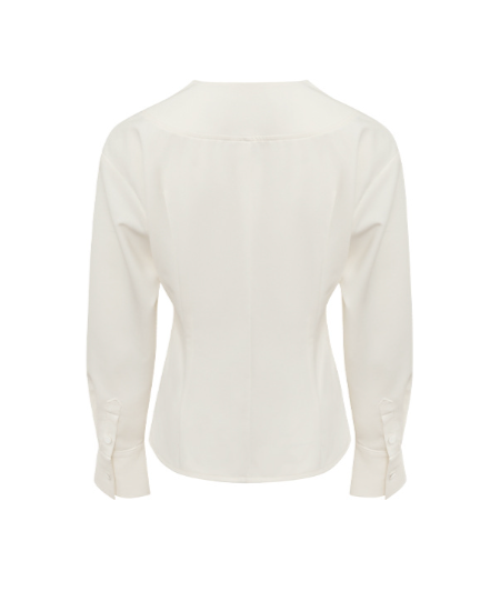 Long-sleeve fitted blouse with covered buttons - Meriu