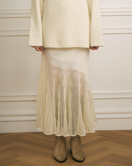 Ribbed knit mermaid skirt with pleated sheer hem - Zinma