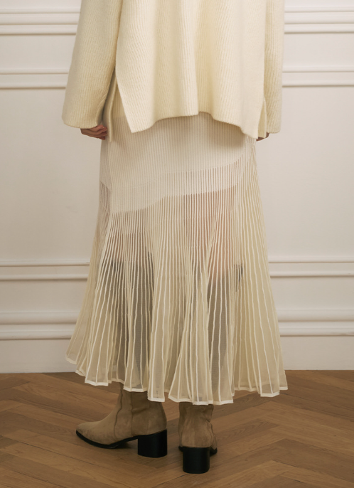 Ribbed knit mermaid skirt with pleated sheer hem - Zinma