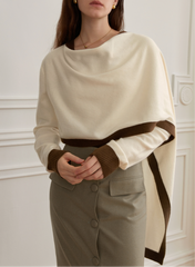 Asymmetric draped sweater with contrast cuffs – Etrila